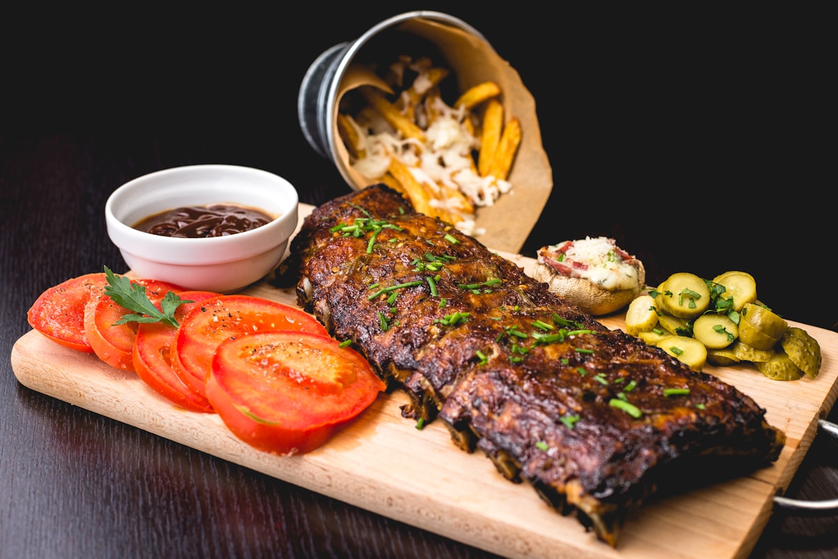 Shared platter of grilled food